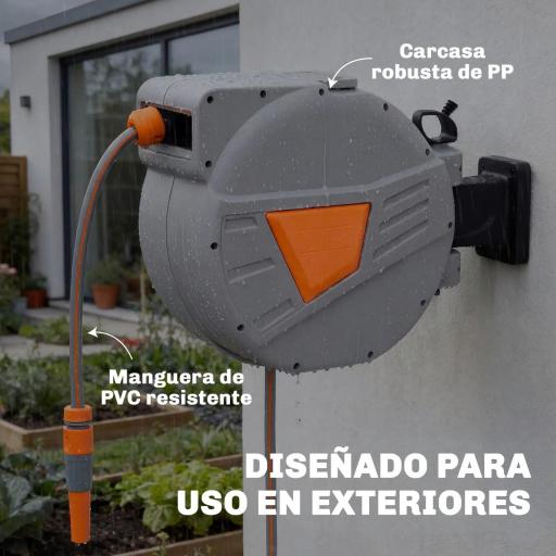 Carrete de Manguera Retráctil 20+1,6 m con Boquilla de 2 Modos Bloqueo Automático Retracción Controlada Soporte Naranja [4]