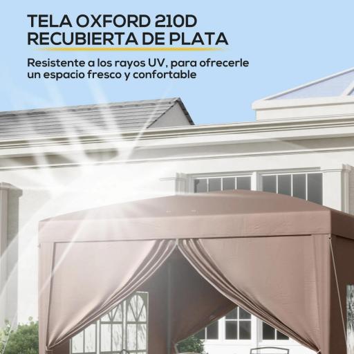 Carpa Plegable Pop-up 3x3 m con 4 Paredes Laterales Anti-UV y Bolsa de Transporte Café [6]