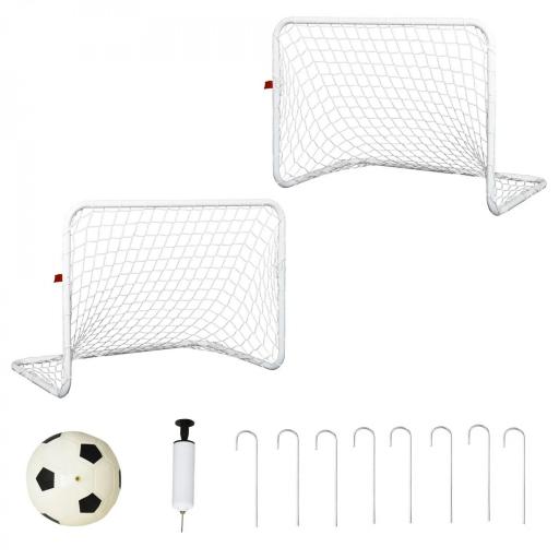 Set de 2 Porterías de Fútbol con Red y Balón para Niños y Adultos, Juguete Deportivo para Exterior Jardín con Inflador, de Acero y Poliéster, 78x46x56 cm, Blanco [6]