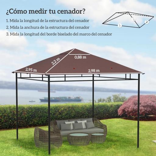 Techo de Repuesto para Cenador, 3x3 m, Cubierta de Repuesto con 8 Orificios de Drenaje, Ventilación y Protección UV, SOLO Toldo de Recambio para Pabellón Gazebo, Café [5]