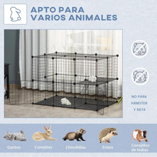 Jaula para Animales Pequeños de 3 Niveles con Rampas y Forma Personalizable para Cobayas Conejos 70x70x105 cm Negro [3]