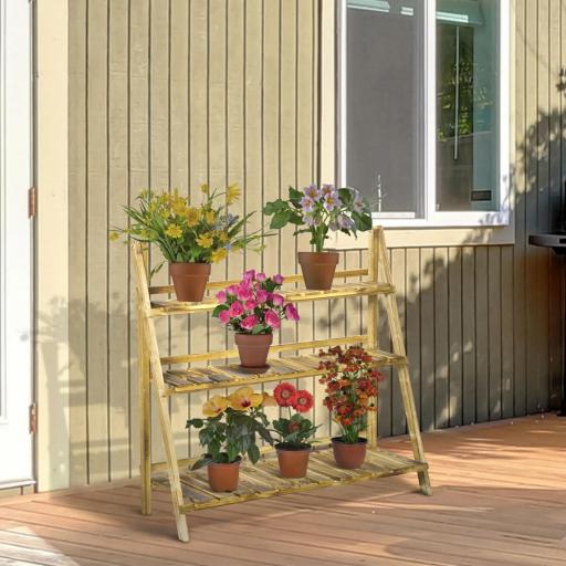 Soporte para Plantas de Madera de 3 Niveles para Interior y Exterior Terraza Jardín 100x37x93 cm Carbonizado