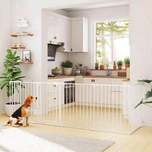 Barrera para Perros Plegable Valla para Mascotas de 6 Paneles Puerta con Cierre Doble para Escalera Pasillo Blanco