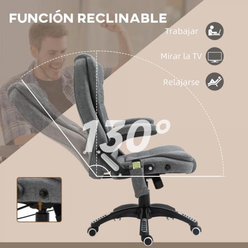 Silla de Masaje con 6 Puntos de Masaje con Función de Calefacción Altura Ajustable y Ruedas 68x72x110-120 cm Gris [6]