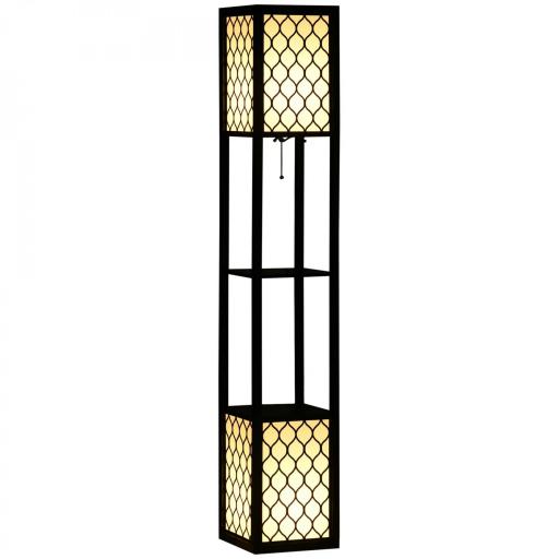 Lámpara de Pie de Madera con Estantes e Interruptor de Cadena para Salón Dormitorio 26x26x156 cm Negro y Blanco [9]