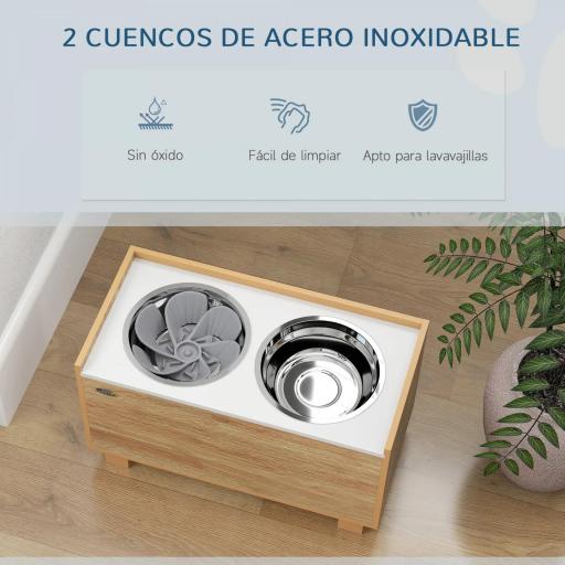 Comedero Perro Elevado con Alimentador Lento Extraíble Comedero y Bebedero de Acero Inoxidable Roble [3]