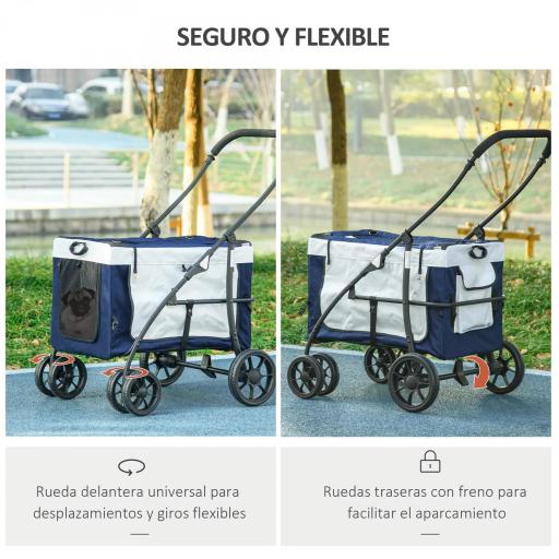Cochecito para Perros Plegable con Vagón Desmontable 4 Puertas con Cremallera 2 Correas de Seguridad y Cojín Azul [3]