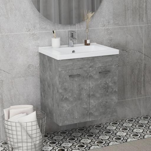 Mueble de Baño con Lavabo Cerámico Armario Bajo de Lavabo de Pared con 2 Puertas Estante Ajustable 60x45,5x60 cm Gris