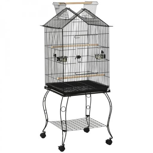 Jaula de Pájaros con Soporte Ruedas Bandeja Extraíble y Comederos para Canarios Periquitos 50x58x137-145 cm Negro [9]