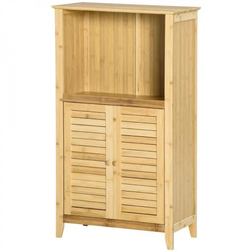 Armario Auxiliar de Baño de Bambú con 2 Puertas Compartimiento Abierto y Estante Ajustable 50x25,5x92 cm Natural [9]