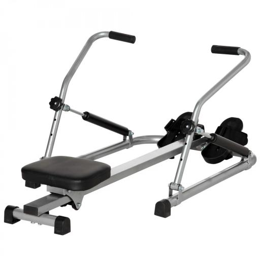 Máquina de Remo Hidráulico Plegable con 3 Niveles de Resistencia Monitor Digital y Pedal Antideslizante para Fitness en Casa Acero 129x70x70 cm Negro y Plata [9]