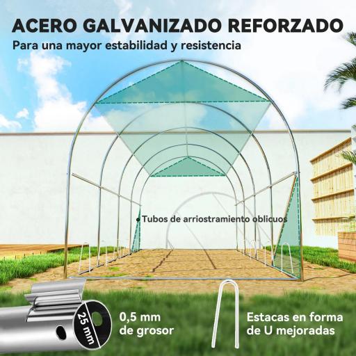 Invernadero de Túnel 4,5x2x2 m con Cubierta PE 140 g/m² Paredes Laterales Enrollables 8 Ventanas y 2 Puertas Verde [4]