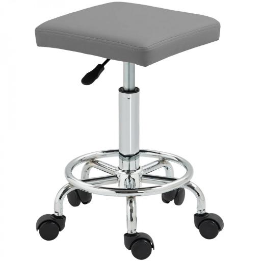 Taburete Giratorio Ajustable Con Asiento Acolchado Reposapiés y Ruedas para Salones y Talleres 34x34x50-66 cm Gris [9]
