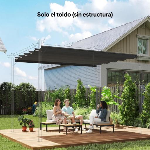 Cubierta para Techo Retráctil de 3,5x2,6 m para Pérgola 4x3 Tela de Repuesto con 10 Orificios de Drenaje Gris Oscuro [7]
