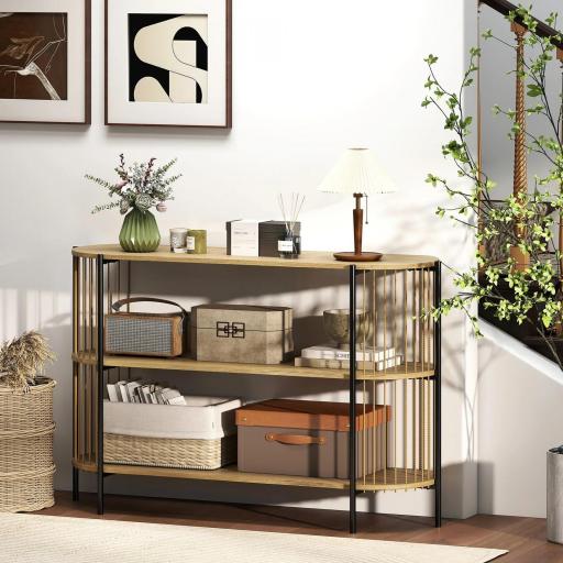 Mesa de Consola con Cuerda de Papel Trenzada a Mano Marco de Acero Estilo Bohemio 124x43,5x80 cm Natural [7]