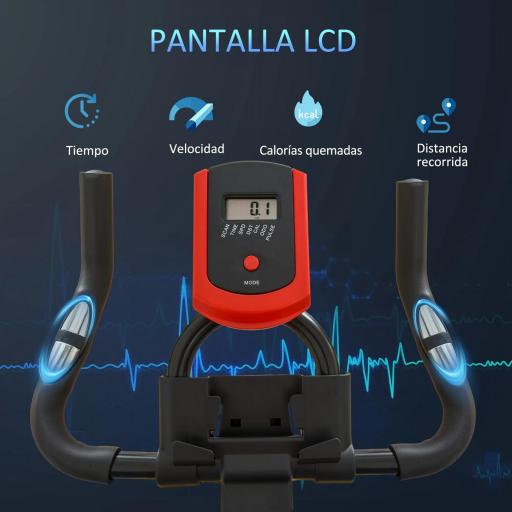 Bicicleta Estática Ciclo Indoor con Pantalla LCD Pulsómetro Sillín y Manillar Ajustables en Altura Volante de Inercia de 6 kg y Resistencia Regulable 85x46x114 cm Negro y Rojo [4]
