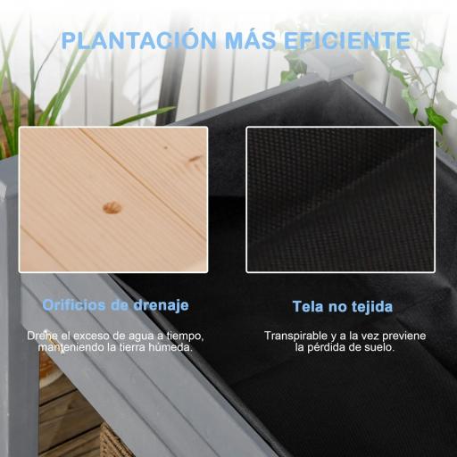 Huerto Urbano Elevado de Madera 122,5x56,5x76 cm con Tela no Tejida para Cultivos Plantas Flores Gris Oscuro [3]