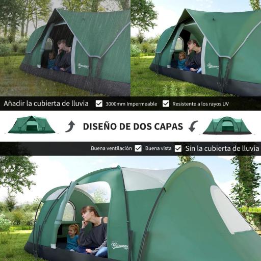 Tienda de Acampada para 5-6 Personas Impermeable 3000mm+ con Bolsa de Transporte y Gancho 455x220x180 cm Verde [2]
