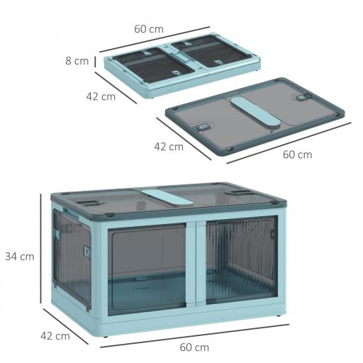Caja de Almacenamiento Apilable con Tapa 69L de Capacidad Caja Organizadora Plegable con Ruedas 60x42x34 cm Azul [1]