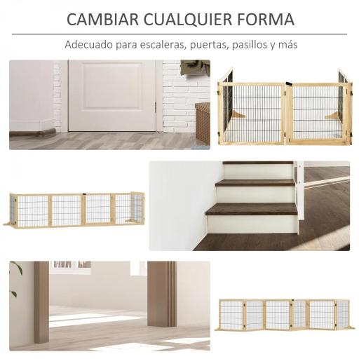 Barrera de Seguridad para Perros Plegable de Madera para Escaleras y Puertas con Soporte de Pie 432x36x70 cm Natural [5]
