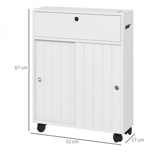 Armario de Baño Mueble Auxiliar con 4 Ruedas 2 Agujeros para Papel 2 Armarios y Estantes Ajustables 52x17x67 cm Blanco [1]