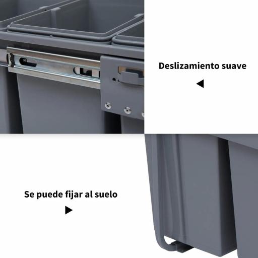 Cubo Basura Extraible Bajo Fregadero con 3 Contenedores de Reciclaje Clasificación de Residuos 48x34,2x41,8 cm Gris [4]