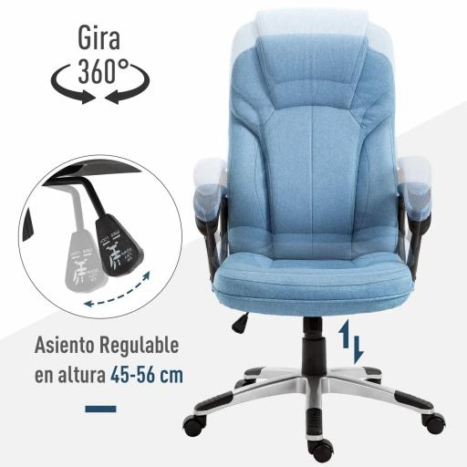 Silla de Oficina Giratoria Silla de Escritorio Ergonómica con Altura Ajustable Reposabrazos y Respaldo Alto Tapizado en Lino Ruedas 66x75x110-120 cm Azul Claro [3]