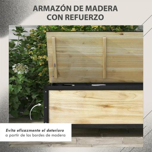 Baúl de Exterior de Madera con 4 Ruedas para Jardín Patio Balcón 100x50x43 cm Natural y Negro [4]