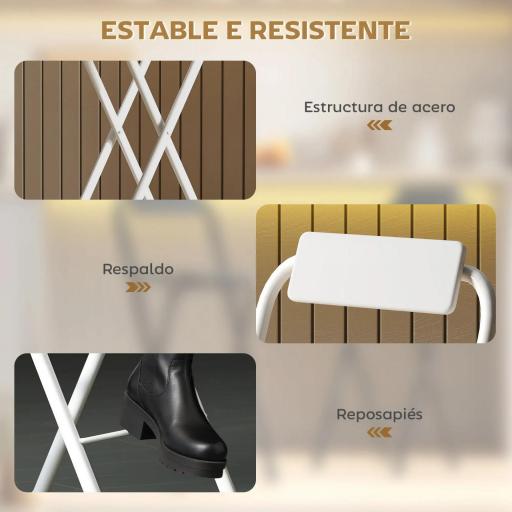 Juego de 2 Taburetes de Bar Plegables con Respaldo Reposapiés y Marco de Acero para Comedor Mostrador Blanco [4]