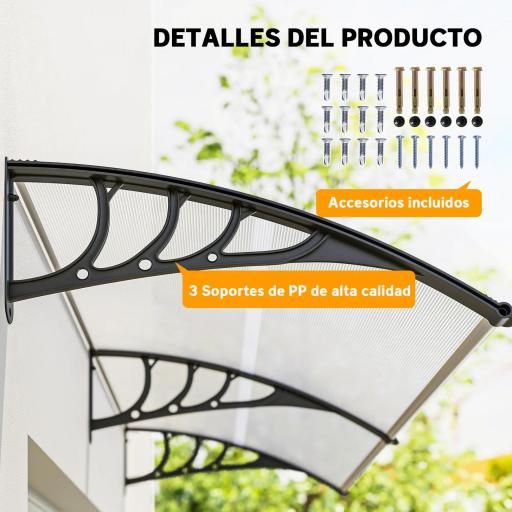 Tejadillo de Protección 195x75 cm Marquesina de Exterior con Paneles de Policarbonato Barras de Aluminio Transparente [3]