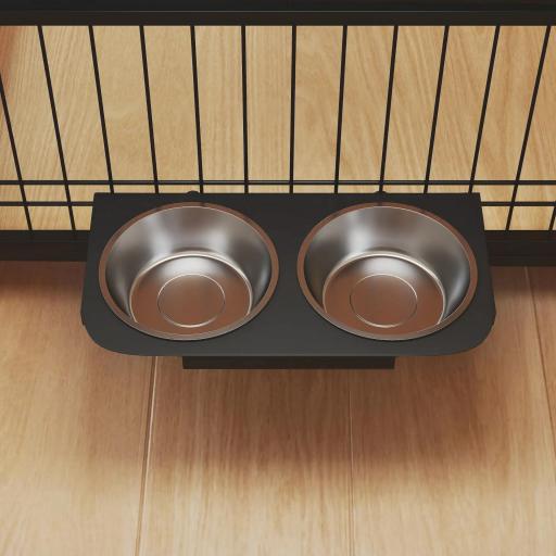 Jaula para Perros Mesa Auxiliar Moderna con 2 Puertas Soporte Giratorio con 2 Tazones 80x60x68 cm Roble [7]