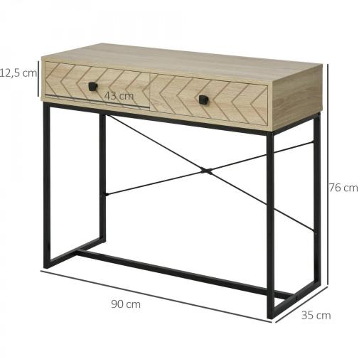 Mesa de Consola 90x35x76 cm Mesa de Entrada con 2 Cajones de Almacenamiento Decorativos y Estructura de Metal para Recibidor Pasillo Salón Color Natural [1]