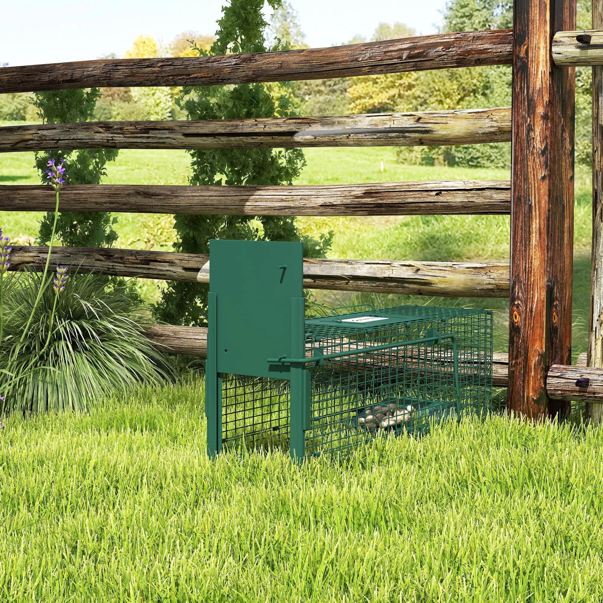Trampa para Animales Vivos con Puerta Jaula de Captura Metálica con Asa para Conejos Visones Pequeños 60x18x20 cm Verde Oscuro