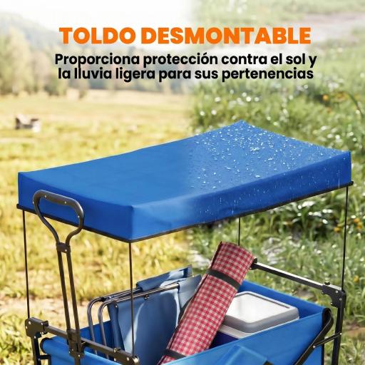 Carro Plegable con Toldo Desmontable Longitud y Ángulo del Mango Ajustables y Bolsa de Transporte Carga 100 kg Azul [6]