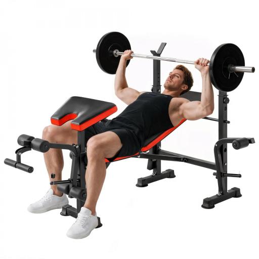 Banco de Pesas Multifuncional Banco de Musculación con Respaldo Ajustable Soporte de Barras Extensión de Piernas Almohadilla de Predicador Mariposa Entrenamiento en Gimnasio Oficina Negro [8]