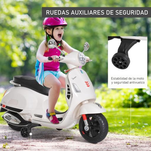 Moto Eléctrica para Niños de 3-6 Años con Licencia VESPA Moto de Batería para Niños con Música Velocidad 2-3 km/h y Bocina Carga 25 kg Blanco [4]
