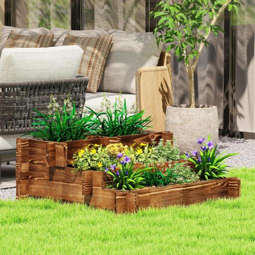 Arriate de Jardín de 3 Niveles con Diseño de Escalera y Tela no Tejida para Cultivos Flores 93x93x35 cm Carbonizado