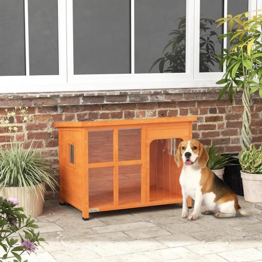 Caseta para Perros Exterior con Techo Asfáltico Abatible Puerta con Cortina y Base Extraíble 90x62x71 cm Madera Natural