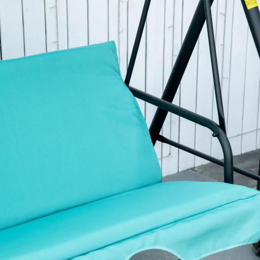 Balancín de Jardín Exterior Columpio de 3 Plazas con Toldo Ajustable y Marco de Acero 172x110x153 cm Verde Azulado [7]