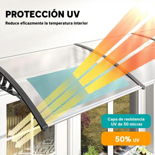 Marquesinas para Puertas y Ventanas 90x295x23,5 cm Tejadillo de Protección contra Sol y Lluvia Diseño Moderno Aleación de Aluminio Transparente [3]