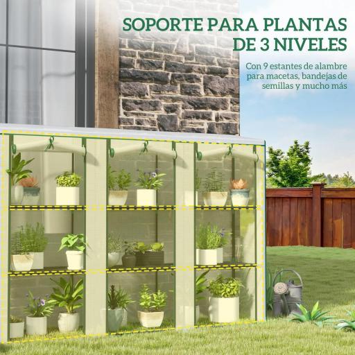Invernadero de Exterior de 3 Niveles con Puerta Enrollable con Cremallera 9 Estantes Cubierta de PE 215x46x151cm Blanco [2]