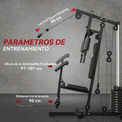 Máquina de Musculación con Placas de Peso de 45 kg Carga Max. 100 kg para Entrenamiento Fitness en Hogar Gimnasio Negro [5]