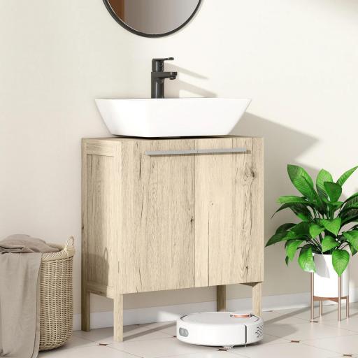 Mueble Bajo de Lavabo para Baño Compacto con 2 Puertas de Armario 60x30x70 cm [6]