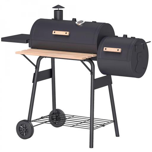 Barbacoa de Carbón 3 en 1 Ahumador Parilla de Carbón Barbacoa de BBQ 124x53x104 cm con Termómetro y Ruedas Estantes [8]