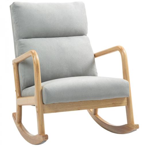 Mecedora Tapizada en Lino Silla Mecedora con Patas de Madera de Caucho y Reposabrazos Carga 150 kg Gris [8]