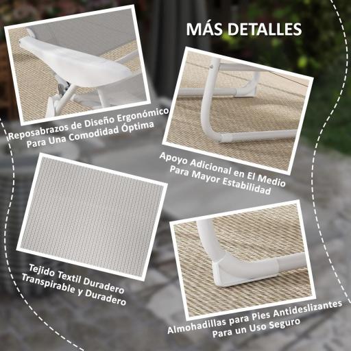 Tumbona Plegable con Respaldo Ajustable Reposacabezas y Estructura de Metal 160x66x98 cm Gris y Blanco [5]