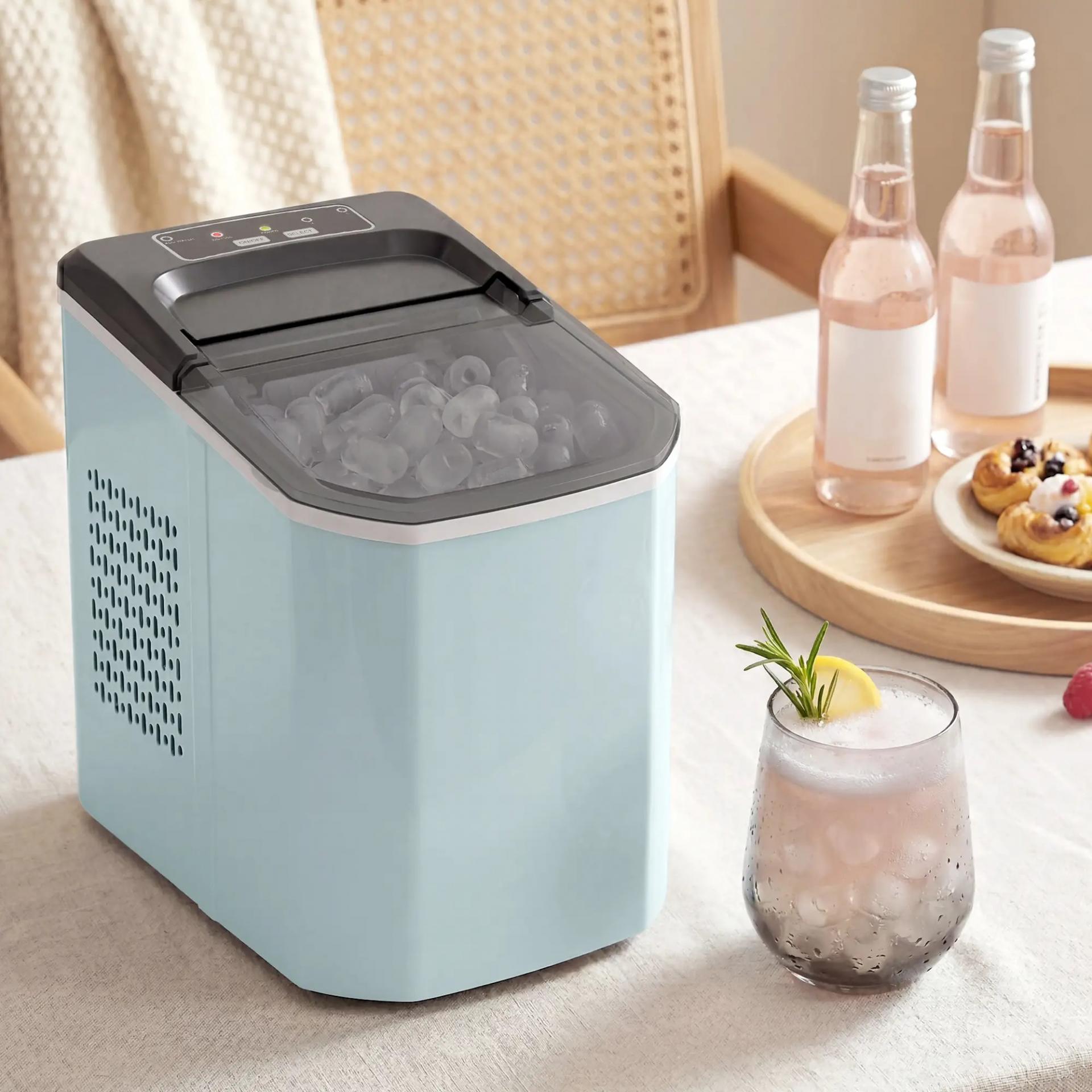 Máquina de Cubitos de Hielo Autolimpiable 12 kg/24H 9 Cubitos Listos en 7 Minutos 2 Tamaños de Hielo 1,5L Depósito Azul