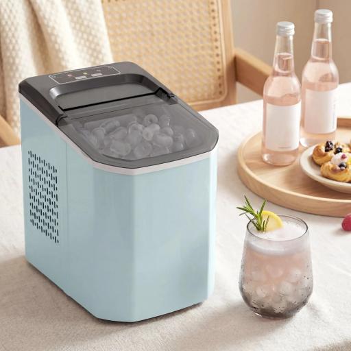Máquina de Cubitos de Hielo Autolimpiable 12 kg/24H 9 Cubitos Listos en 7 Minutos 2 Tamaños de Hielo 1,5L Depósito Azul