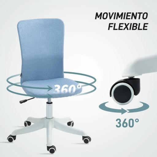 Silla de Oficina con Ruedas Altura Ajustable y Tapizado en Lino Sintético para Oficina o Estudio 53x43x85-93 cm Azul [2]