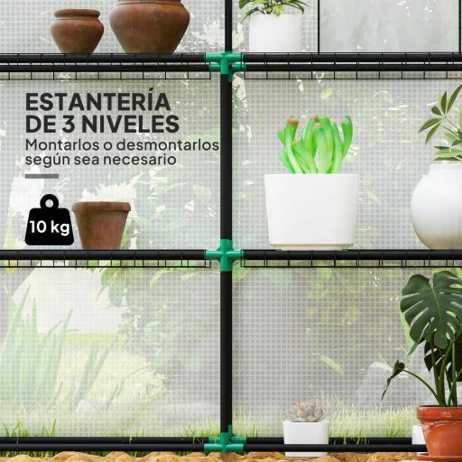 Invernadero de Exterior con 6 Estantes Puerta Enrollable Cubierta de PE y Marco de Acero 140x143x190 cm Blanco [2]